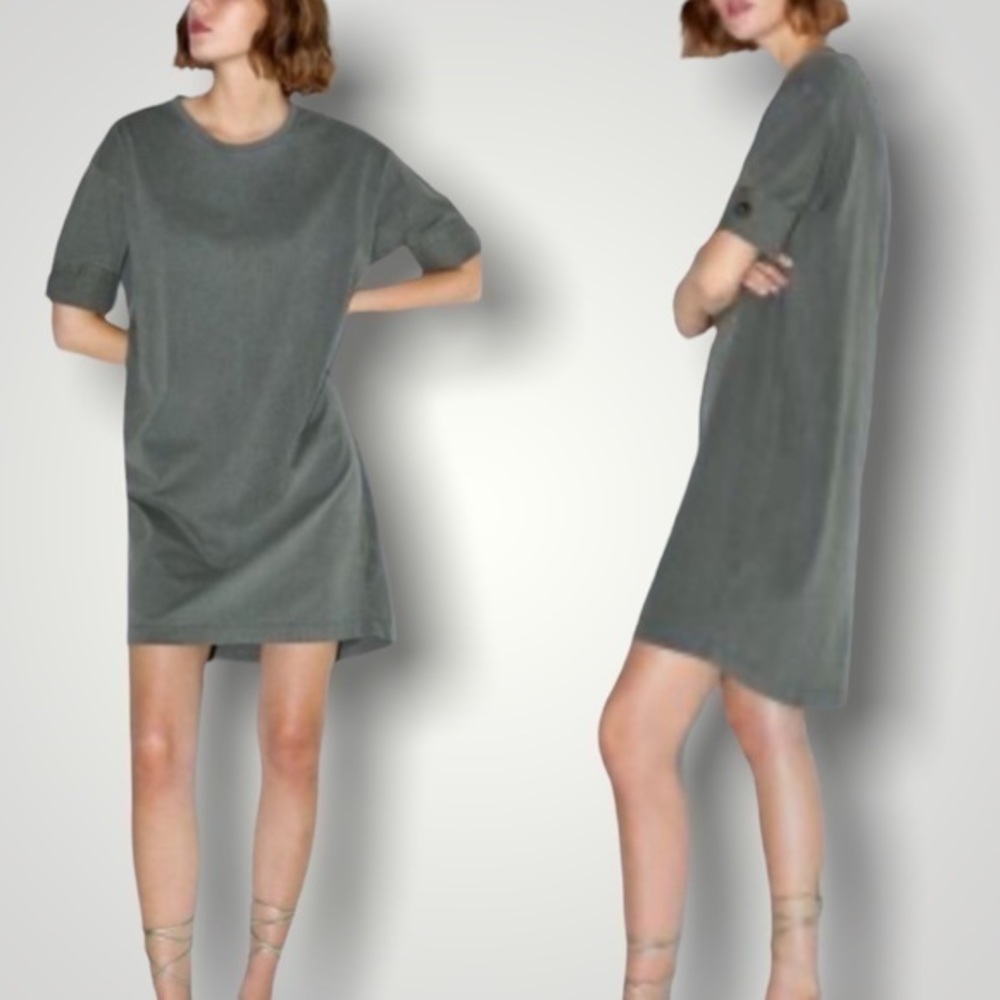 Zara slate green 100% cotton short sleeve tee shirt dress